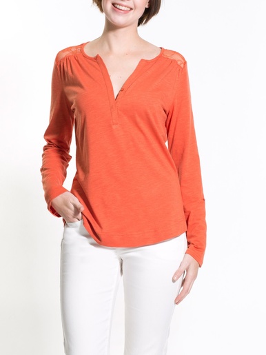 Tee-shirt manches retroussables -  - Orange