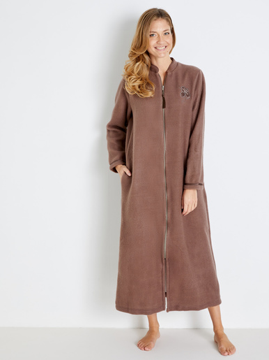 Robe de chambre zip molleton courtelle - Lingerelle - Taupe