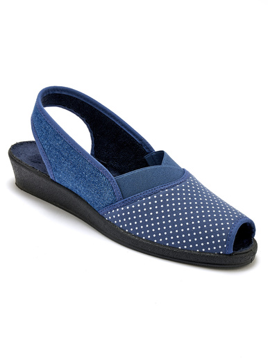 Sandales élastiquées imprimées pois - Pédiconfort - Bleu jean