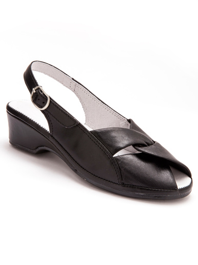 Sandales en cuir, grande largeur - Pédiconfort - Noir