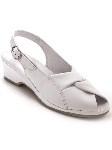 Sandales en cuir, grande largeur - Pédiconfort - Blanc