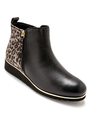 Boots double glissière à aérosemelle® - Pédiconfort - Noir/ façon léopard