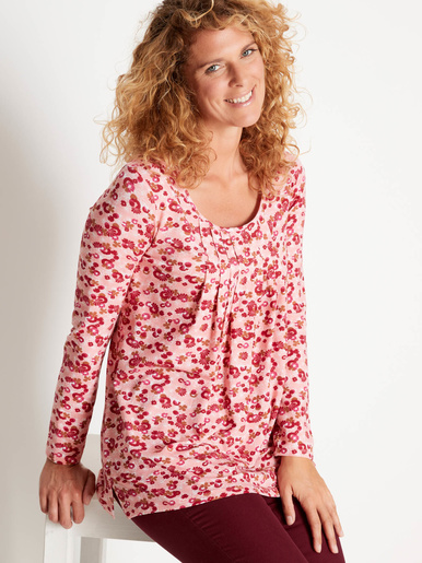 Tee-shirt tunique en maille - Kocoon - Imprimé rose