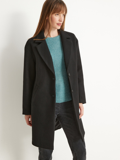 Manteau droit 13% laine longueur 3/4 - DAXON - Noir