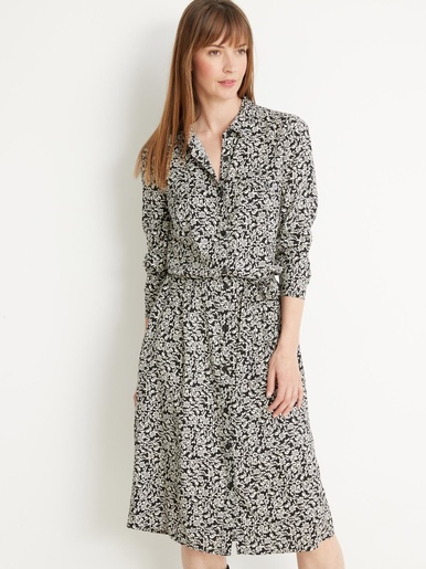 Robe-chemise longue en maille - DAXON - Imprime noir/blanc