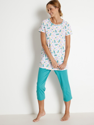 Lot pyjama + pyjacourt maille coton bio - Balsamik - Uni + imprimé vert clair
