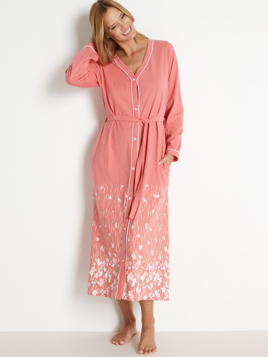 Peignoir kimono boutonné coton bio - Lingerelle - Imprimé rose