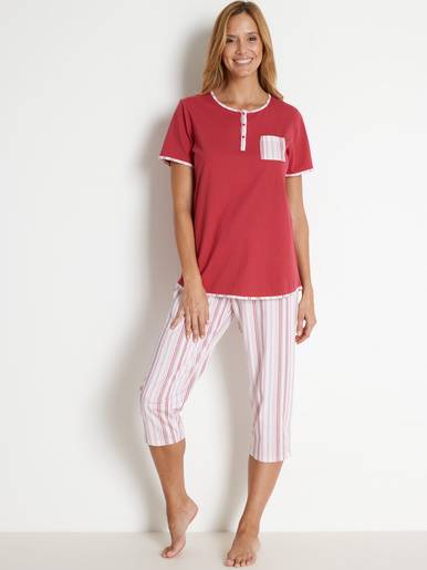 Pyjama corsaire en maille bio - Lingerelle - Rayé rose