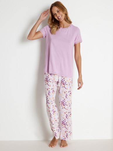 Pyjama manches courtes en maille fluide - DAXON - Imprimé blanc
