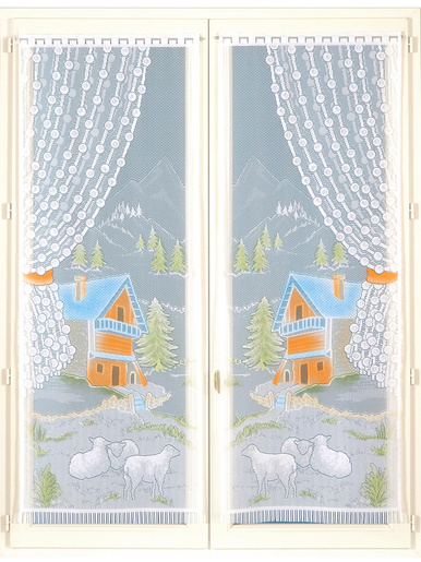 Paire de vitrages franges décor montagne - CARRE D AZUR - Peint