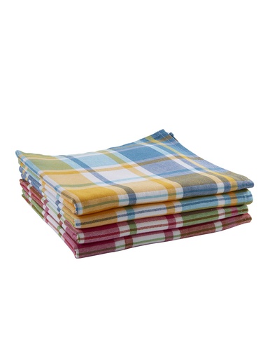 Lot de 4 serviettes de table à carreaux - CARRE D AZUR - 2 bleu + 2 rose