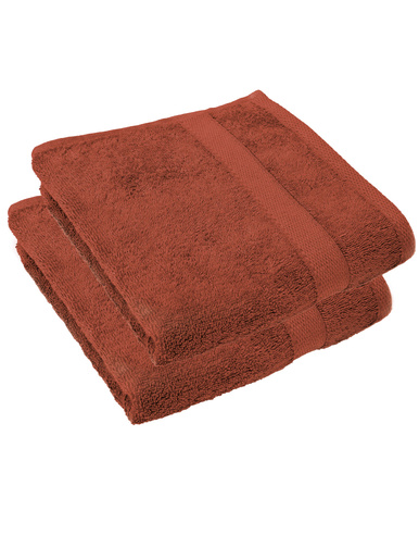 Lot de 2 serviettes de toilette 450g/m2 - CARRE D AZUR - Terracotta