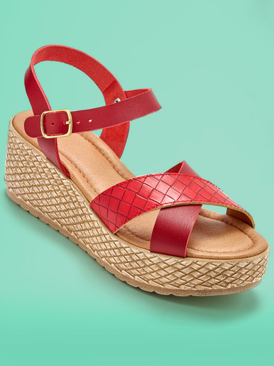 Sandales hautes compensées confortables - Pédiconfort - Rouge/rouge
