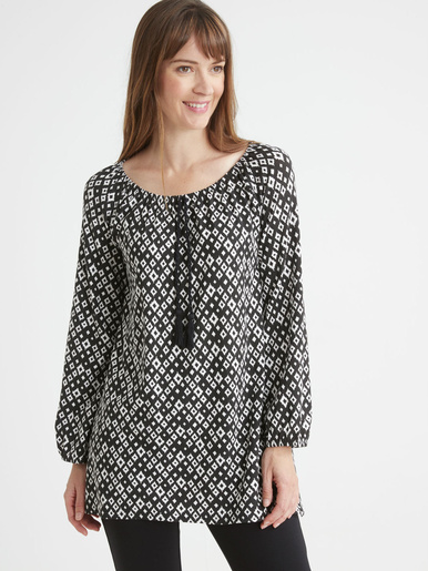 Tee-shirt tunique - Kocoon - Imprimé géométrique noir/blanc