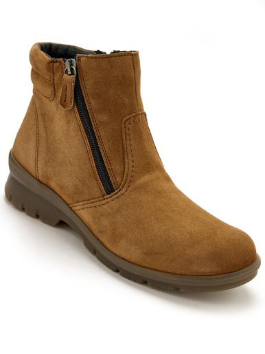 Boots en cuir extensible double zip - Pédiconfort - Marron