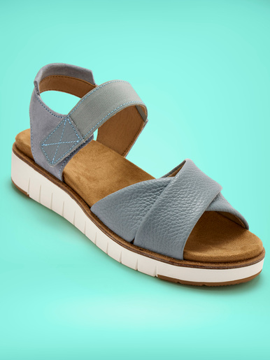 Sandales compensées scratch élastiqué - Pédiconfort - Bleu ciel
