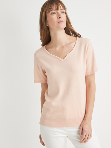 Pull maille fine manches courtes - DAXON - Rose