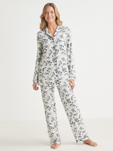 Pyjama tout boutonné maille extensible - DAXON - Imprimé gris