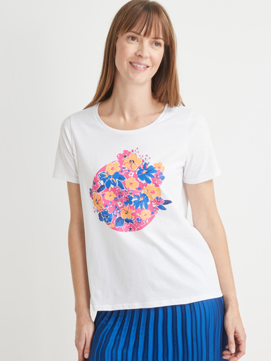 Tee-shirt motif fleuri - Balsamik - Imprimé fond blanc