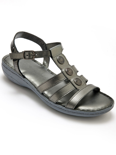 Sandales cuir à cabochon métal - Pédiconfort - Gris
